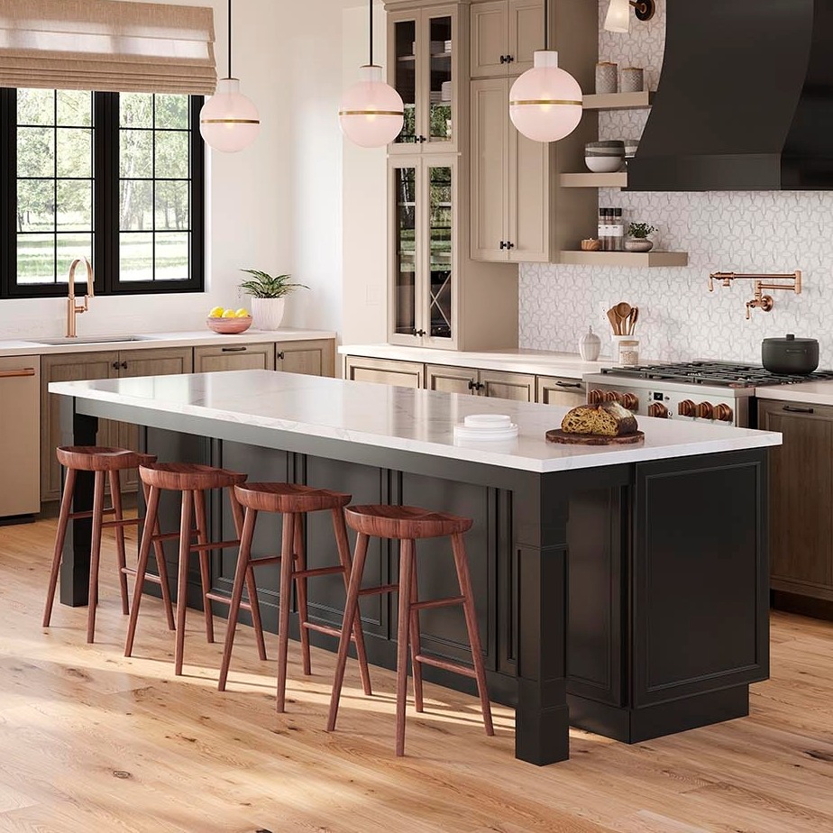 A kitchen island featuring Parker 5" decorative legs